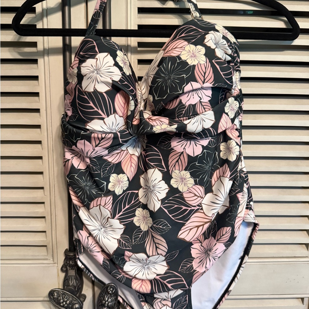 Nicole Miller Floral Halter One-Piece Swimsuit